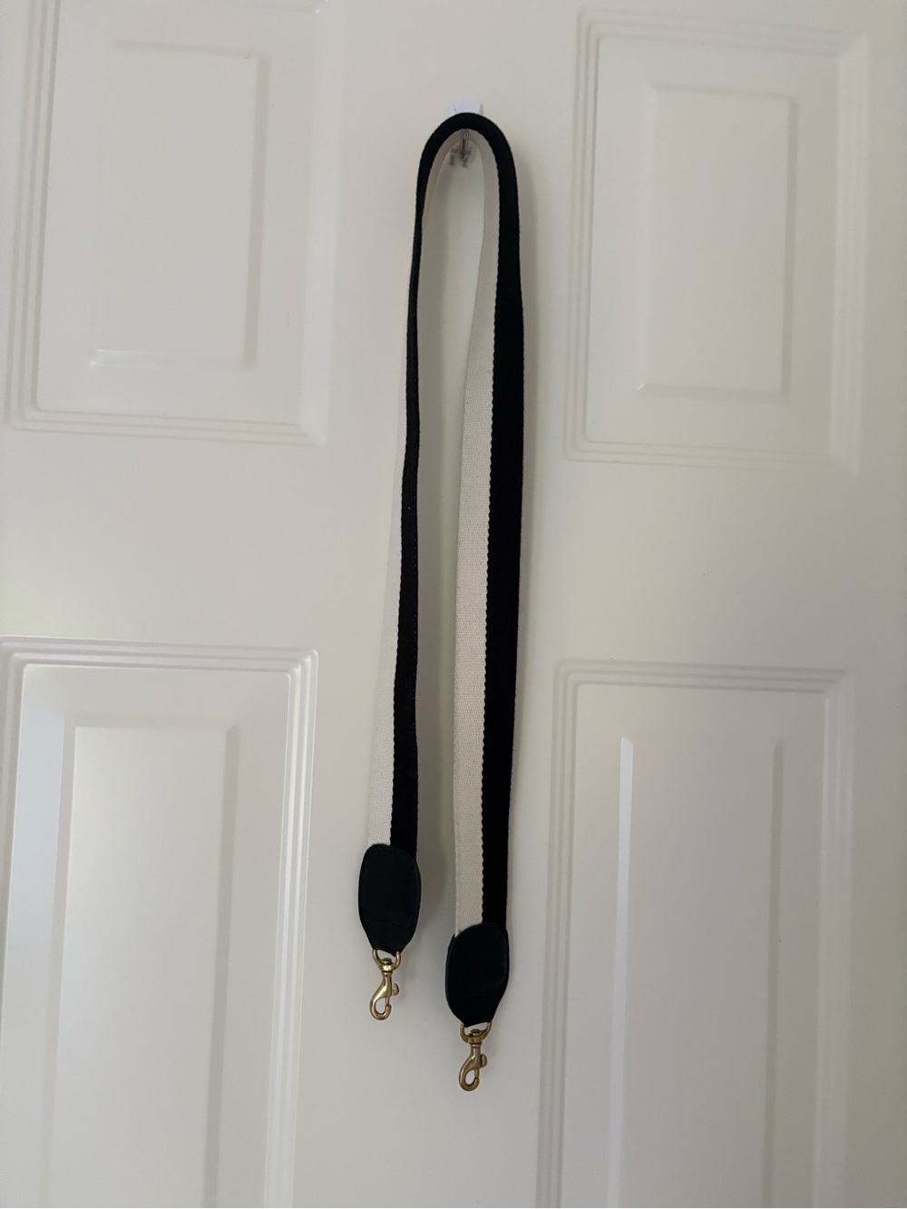 Clare V Black and Cream Webbing Strap with Gold Hardware